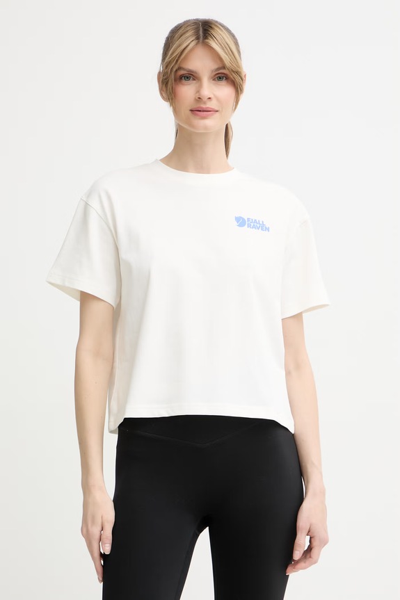 Ρούχα Fjallraven T-shirt αθλητικό γυναικείο βαμβακερό Forest Walk F14600270 μπεζ