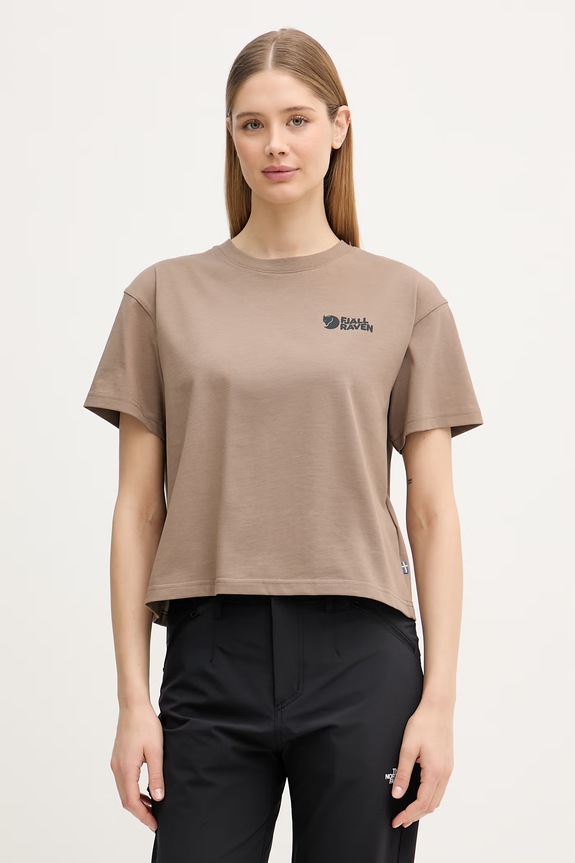 Fjallraven T-shirt sportowy damski bawełniany Forest Walk brązowy F14600270
