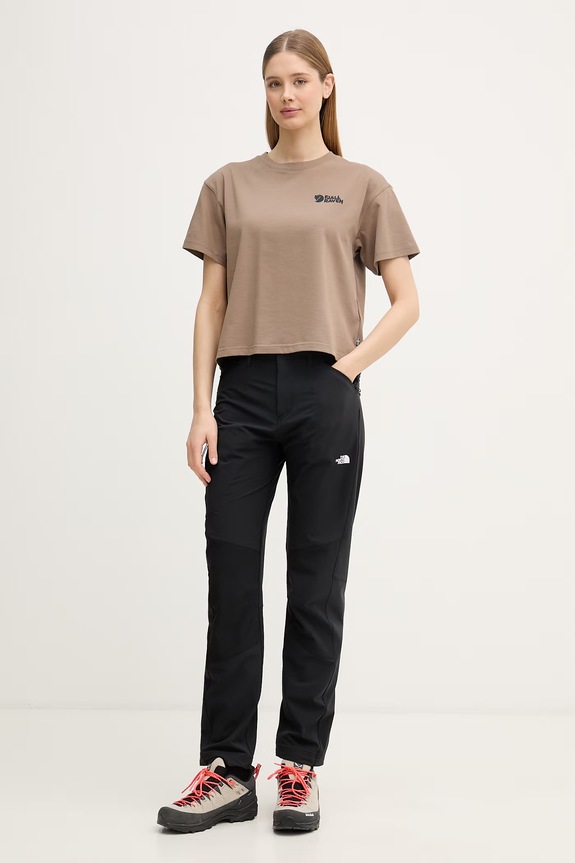 Fjallraven T-shirt sportowy damski bawełniany Forest Walk F14600270 brązowy SS26