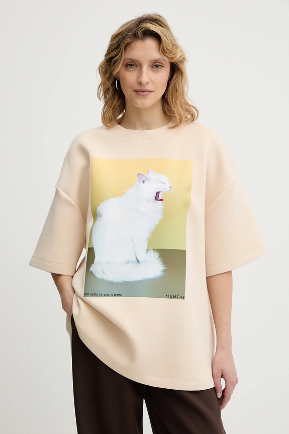 MUNTHE t-shirt RAPLOI z elastanem beżowy 254112525463