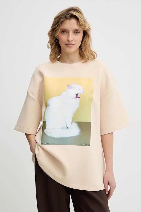 MUNTHE t-shirt RAPLOI z elastanem beżowy 254112525463