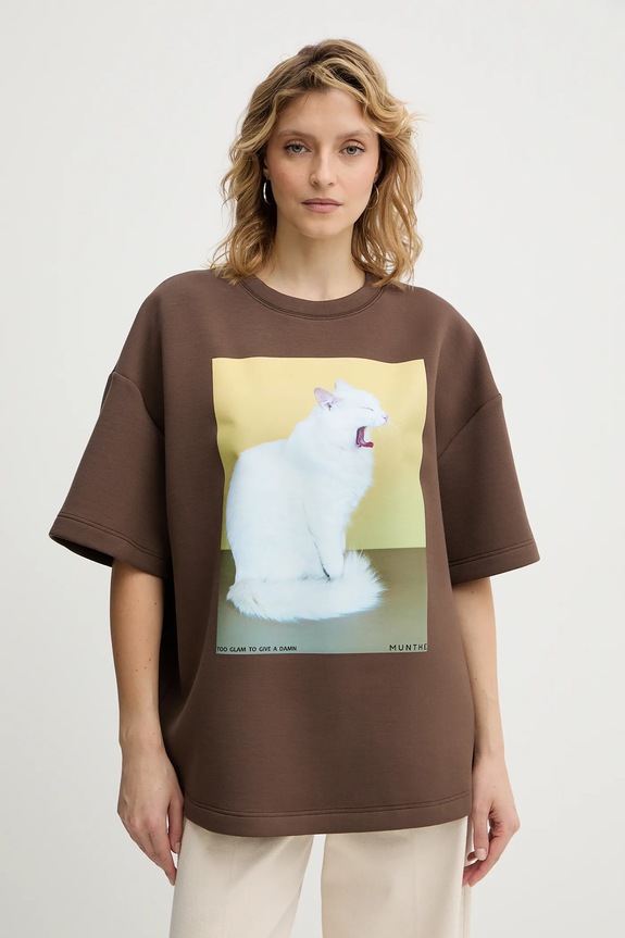 MUNTHE t-shirt RAPLOI z elastanem brązowy 254112525463