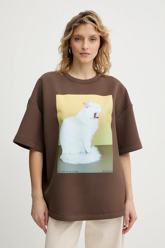 MUNTHE t-shirt RAPLOI z elastanem brązowy 254112525463