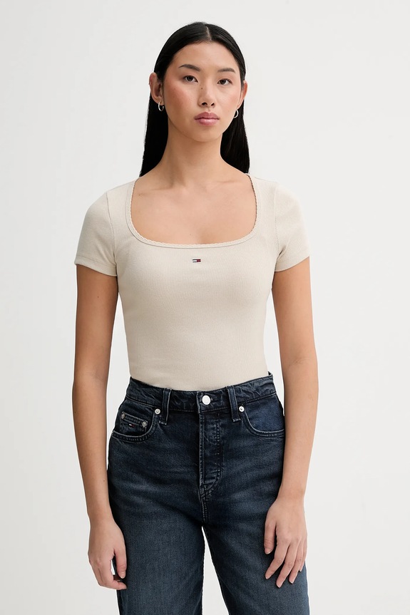 Tommy Jeans t-shirt elasztánnal bézs DW0DW21837