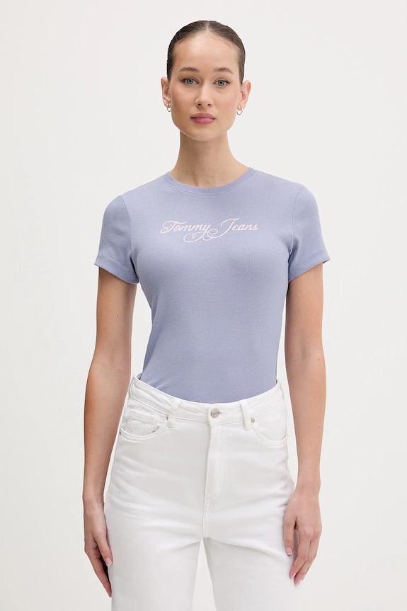 Μπλουζάκι Tommy Jeans με ελαστάν μπλε DW0DW21838