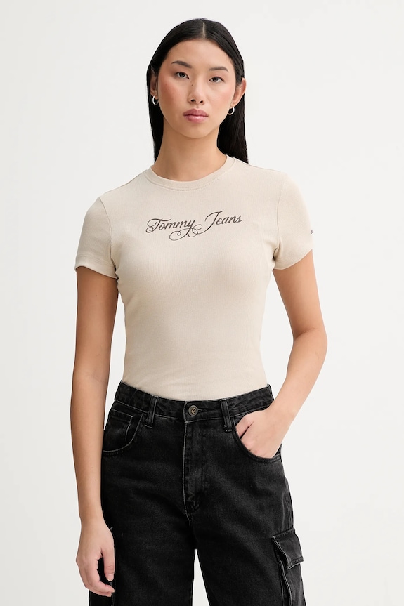 Тениска Tommy Jeans вталена бежов DW0DW21838
