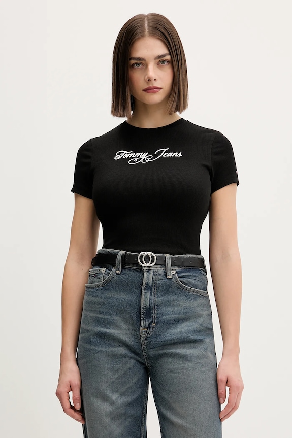 Tričko Tommy Jeans slim černá DW0DW21838