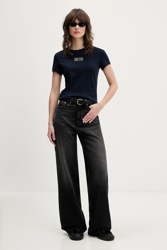 Tommy Jeans tricou din bumbac DW0DW21841 bleumarin SS26