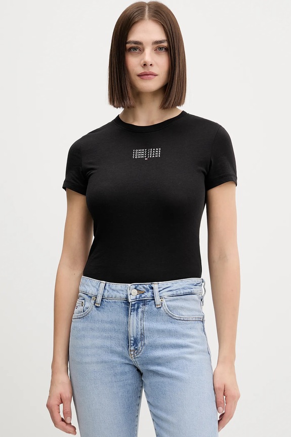 Bavlnené tričko Tommy Jeans potlač čierna DW0DW21841
