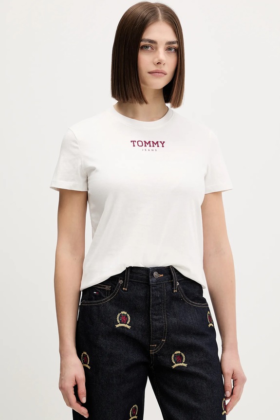 Bavlnené tričko Tommy Jeans jednofarebný biela DW0DW21842