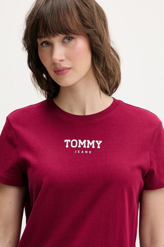 Bavlnené tričko Tommy Jeans burgundské DW0DW21842