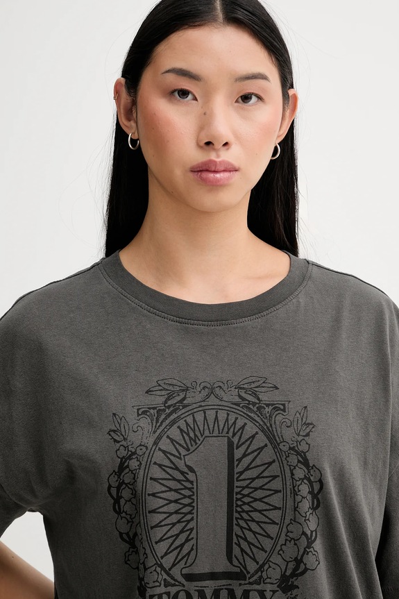 Памучна тениска Tommy Jeans сив DW0DW21858
