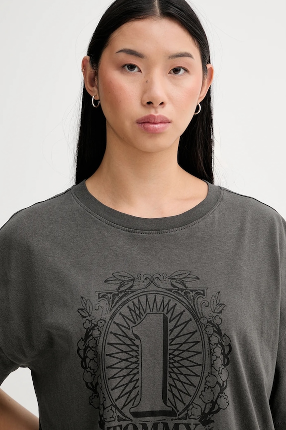 Памучна тениска Tommy Jeans сив DW0DW21858