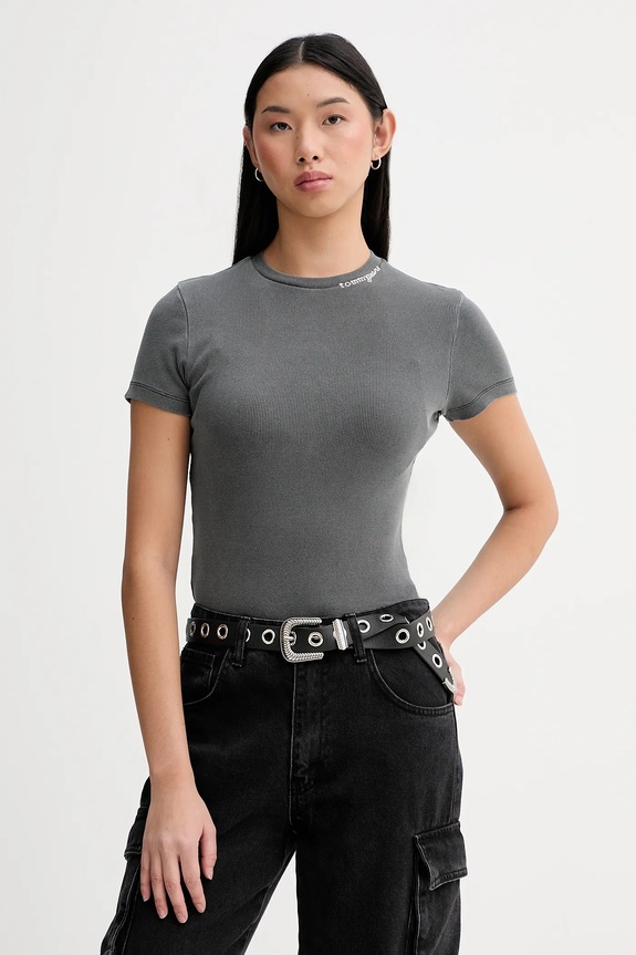 Тениска Tommy Jeans щампа сив DW0DW22079