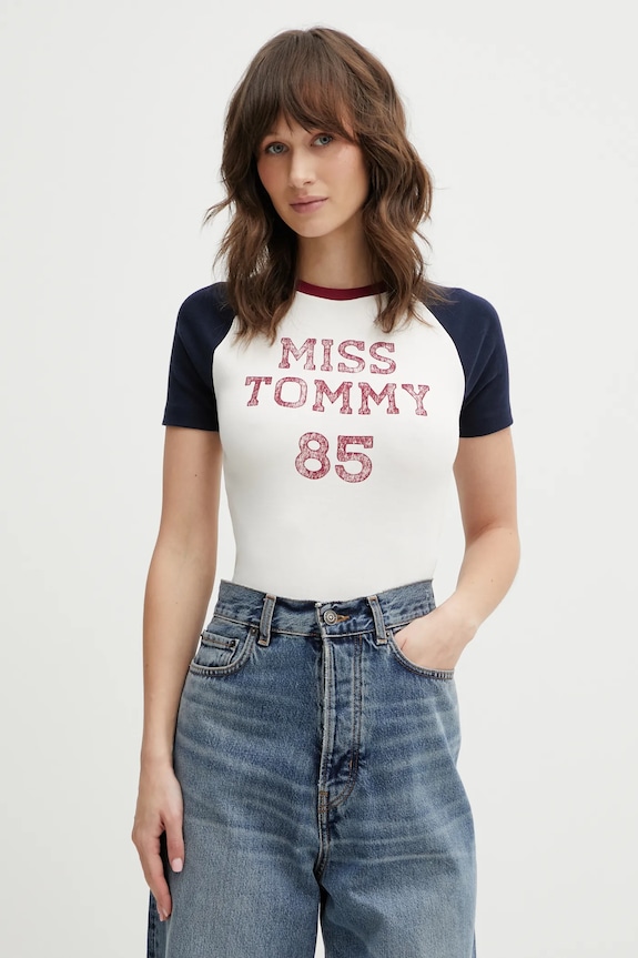 Tričko Tommy Jeans potlač béžová DW0DW22536