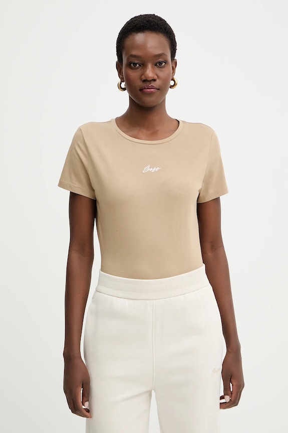 Pamučna majica BOSS Orange C Elove embro pamuk bež 50554696