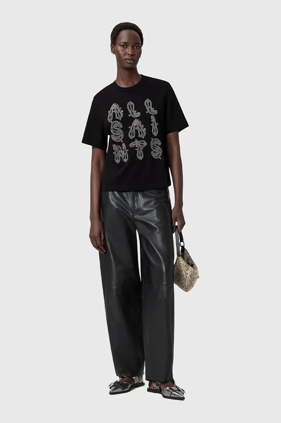 Βαμβακερό μπλουζάκι AllSaints μαύρο W148JD