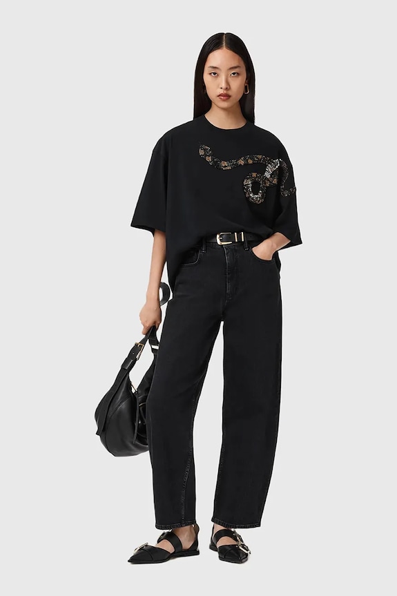 Βαμβακερό μπλουζάκι AllSaints μαύρο W152JD