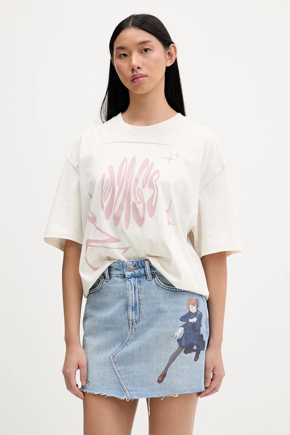 Bavlnené tričko Hugo Blue Oversized_Tee_B_8 potlač béžová 50554005