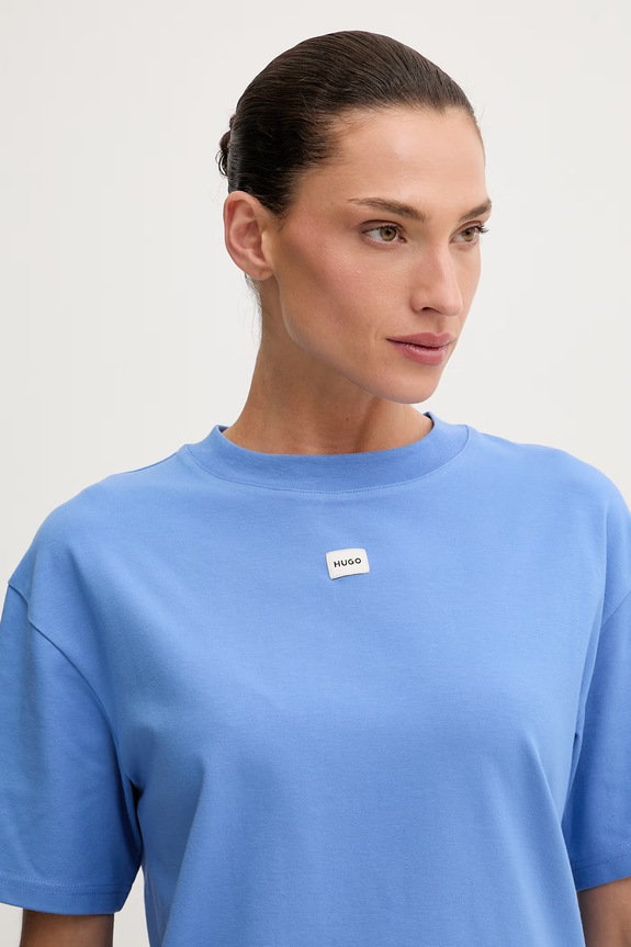 HUGO футболка оверсайз жіноча з модалем SIGNATURE_TSHIRT блакитний 50556807