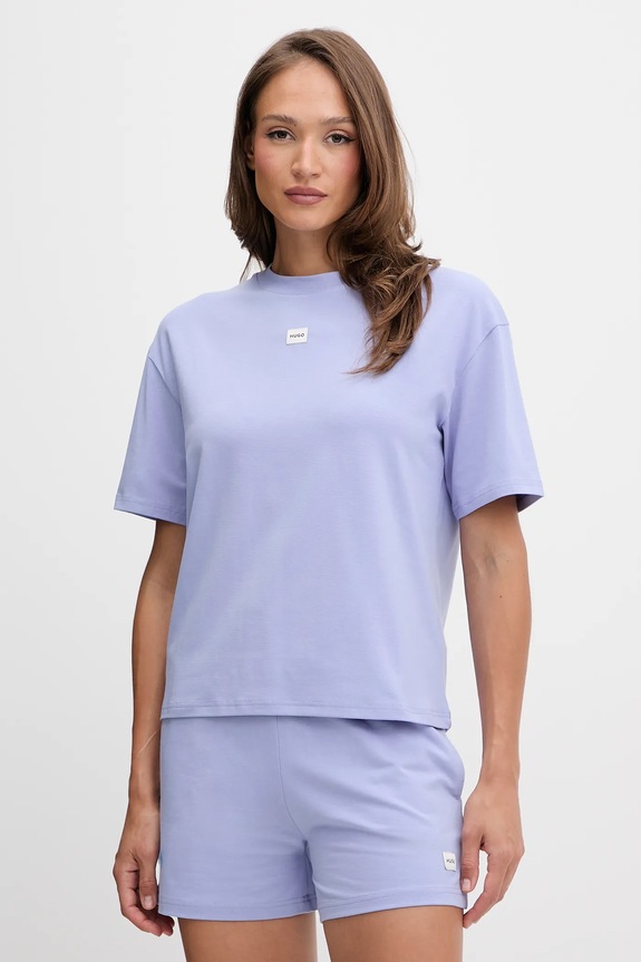 HUGO T-shirt oversize damski z modalem SIGNATURE_TSHIRT z elastanem fioletowy 50556807