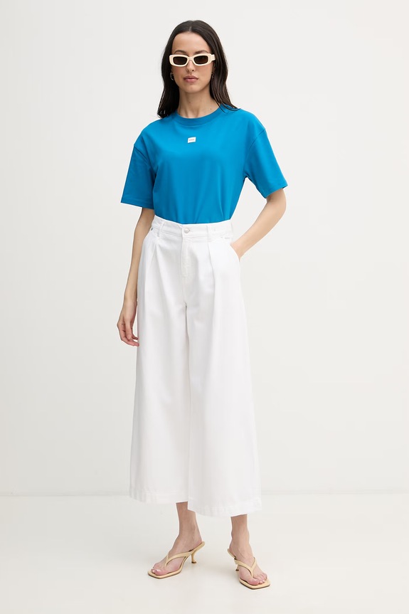 HUGO oversize tričko dámske s modalom SIGNATURE_TSHIRT 50556807 modrá SS26