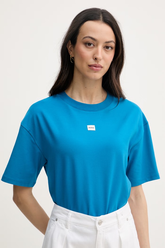 HUGO oversize tričko dámske s modalom SIGNATURE_TSHIRT modrá 50556807
