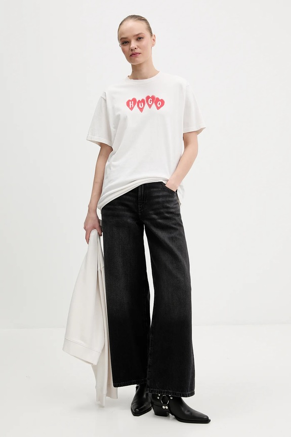 Pamučna majica HUGO Vintage Tee_22 50561164 bež SS26