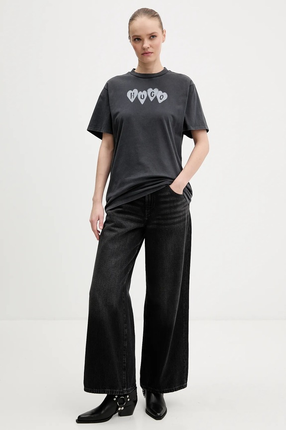 Хлопковая футболка HUGO Vintage Tee_22 50561164 серый SS26