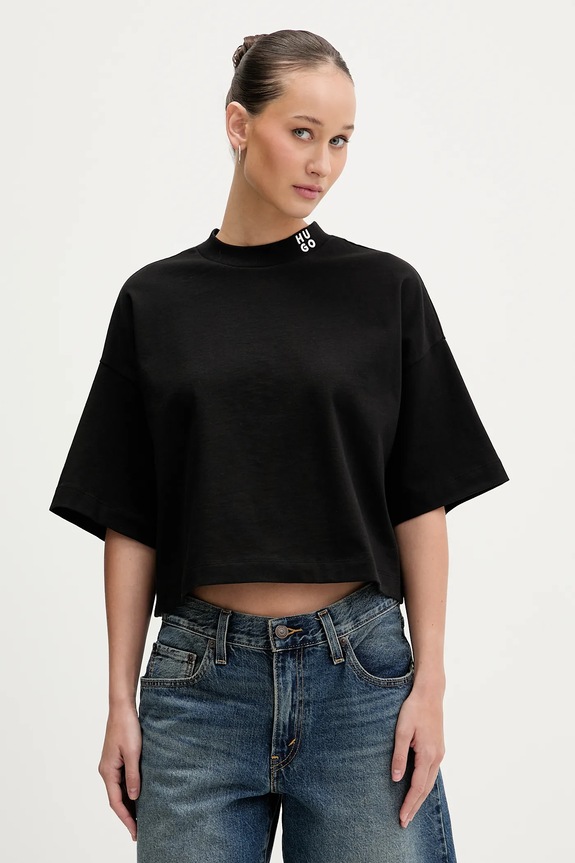 HUGO tricou din bumbac Damelody uni negru 50561189