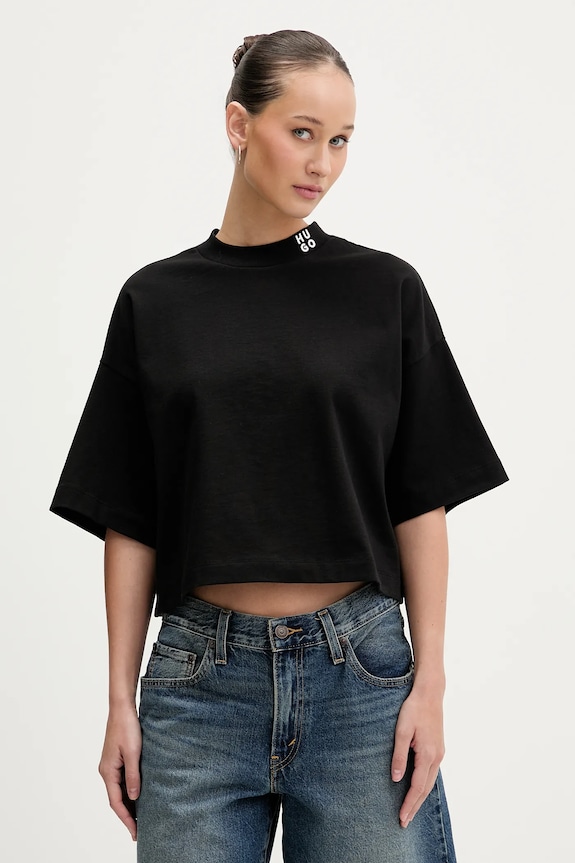 HUGO tricou din bumbac Damelody uni negru 50561189