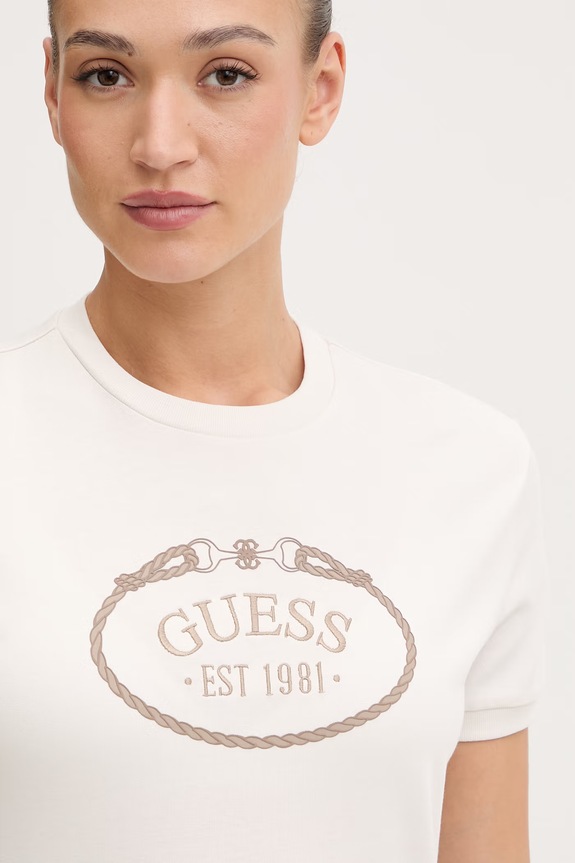 Βαμβακερό μπλουζάκι Guess ROSALBA μπεζ V6RI04.K8FQ4