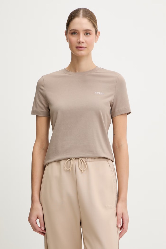 Guess t-shirt TRACEY z elastanem beżowy V6RI07.J1314