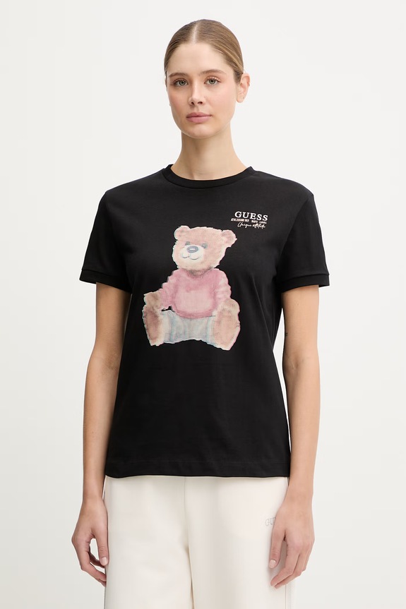 Guess t-shirt bawełniany CARLA nadruk czarny V6RI08.K8FQ4