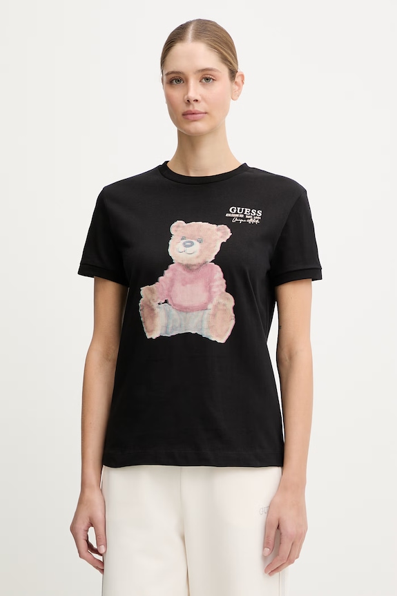 Guess t-shirt bawełniany CARLA nadruk czarny V6RI08.K8FQ4