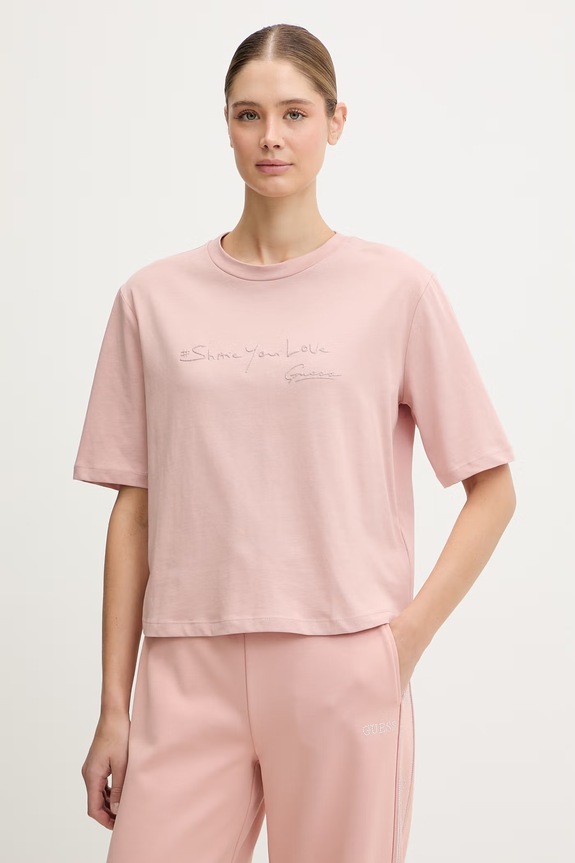 Guess t-shirt bawełniany SOPHIE nadruk różowy V6RI09.I3Z14