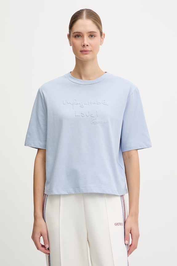 Guess t-shirt bawełniany SOPHIE nadruk niebieski V6RI09.I3Z14