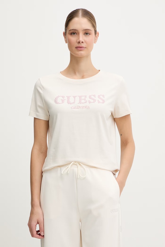 Guess t-shirt GIUDITTA z elastanem beżowy V6RI11.J1314
