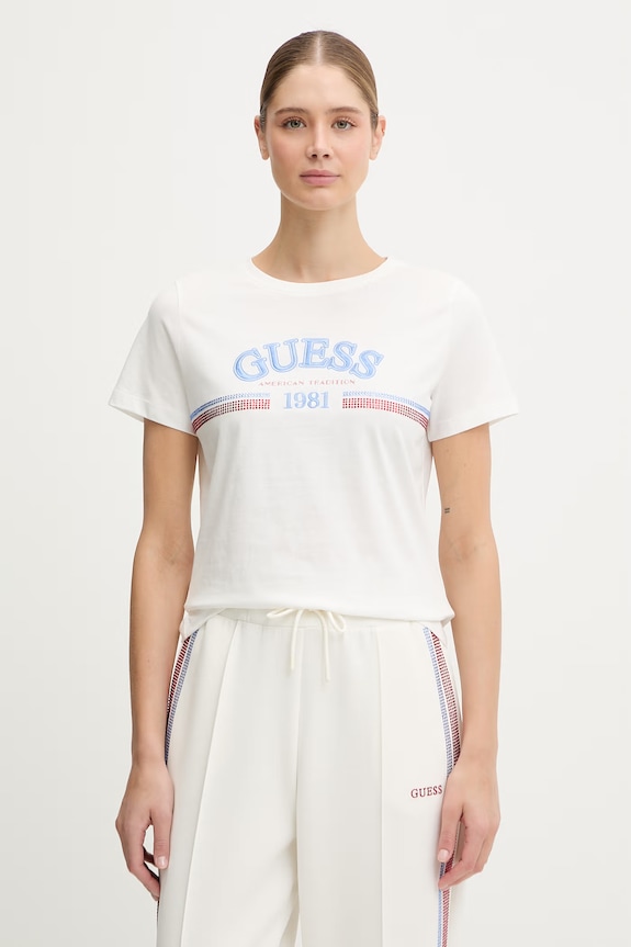 Guess t-shirt bawełniany ALDA regular beżowy V6RI16.I3Z14