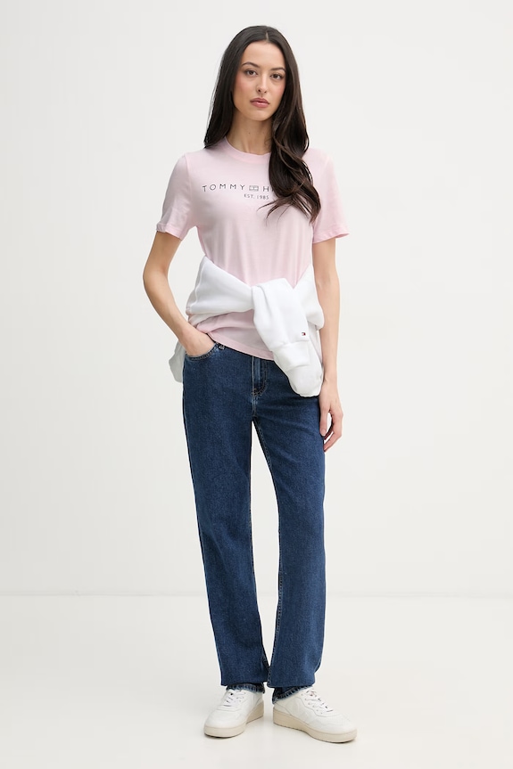 Tommy Hilfiger tričko dámske bavlnené WW0WW40276. ružová SS26