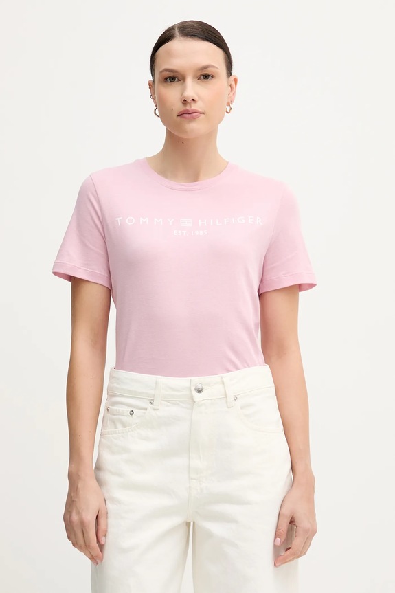 Tommy Hilfiger tričko dámske bavlnené potlač ružová WW0WW40276.