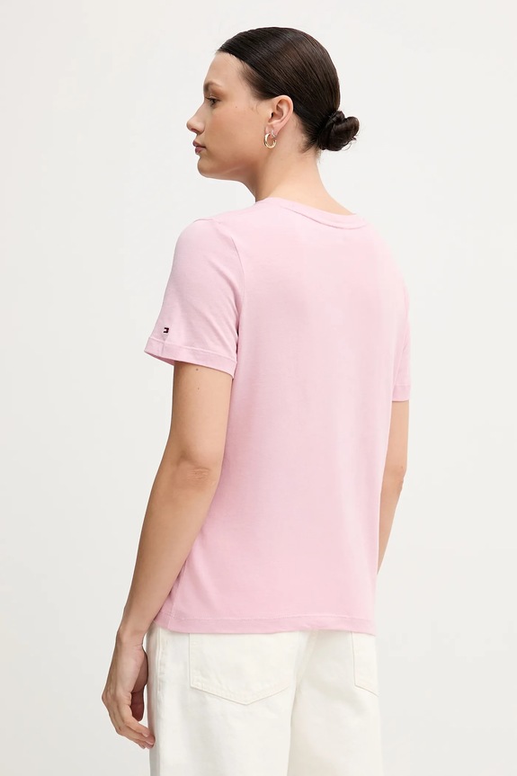 Îmbrăcăminte Tommy Hilfiger tricou de damă din bumbac WW0WW40276. roz