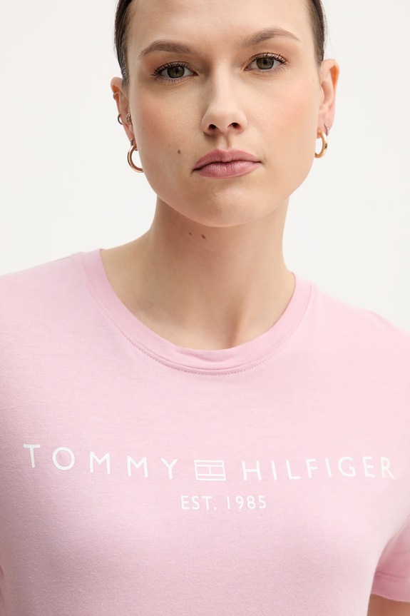 Tommy Hilfiger tricou de damă din bumbac roz WW0WW40276.