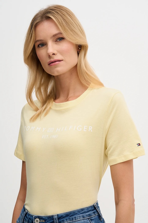 Tommy Hilfiger T-shirt damski bawełniany żółty WW0WW40276.