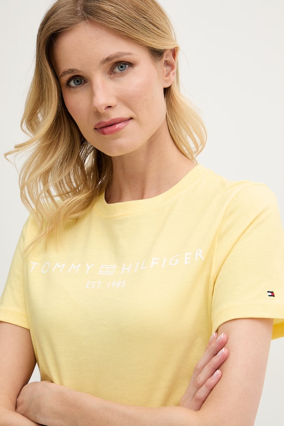 Tommy Hilfiger T-shirt γυναικείο βαμβακερό κίτρινο WW0WW40276.