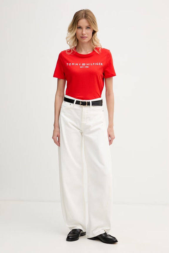 Tommy Hilfiger tricou pentru femei, din bumbac WW0WW40276. rosu SS26