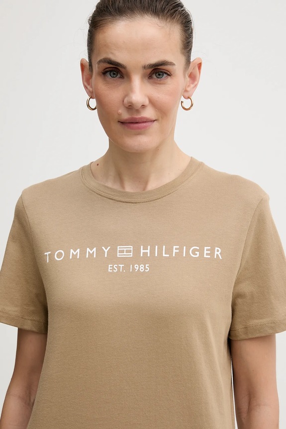 Tommy Hilfiger T-shirt damski bawełniany beżowy WW0WW40276.