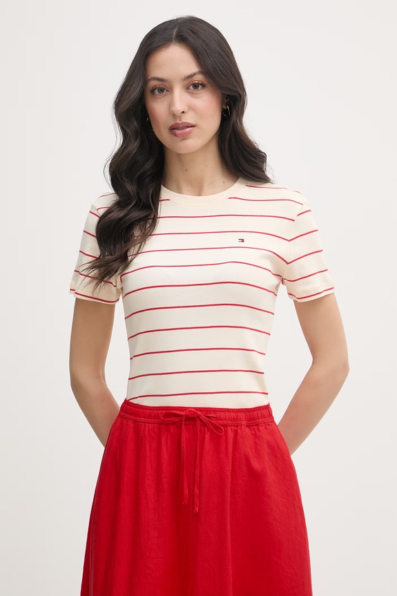 Tommy Hilfiger t-shirt damski bawełniany beżowy WW0WW40587.