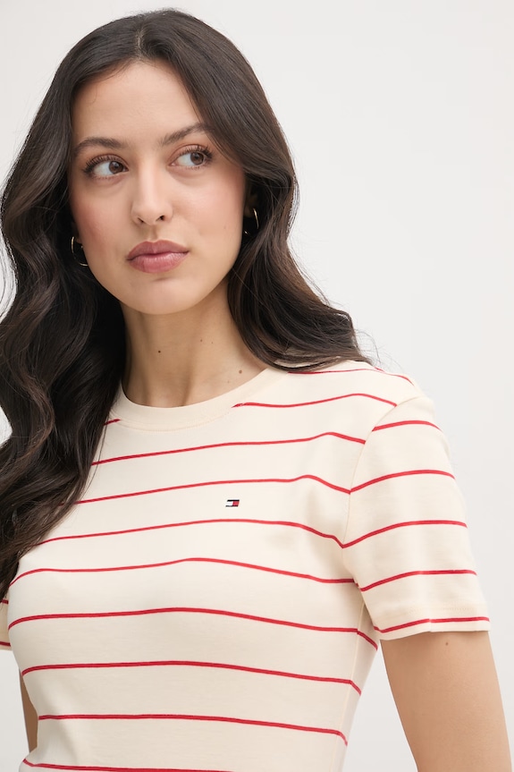 Tommy Hilfiger t-shirt damski bawełniany beżowy WW0WW40587.