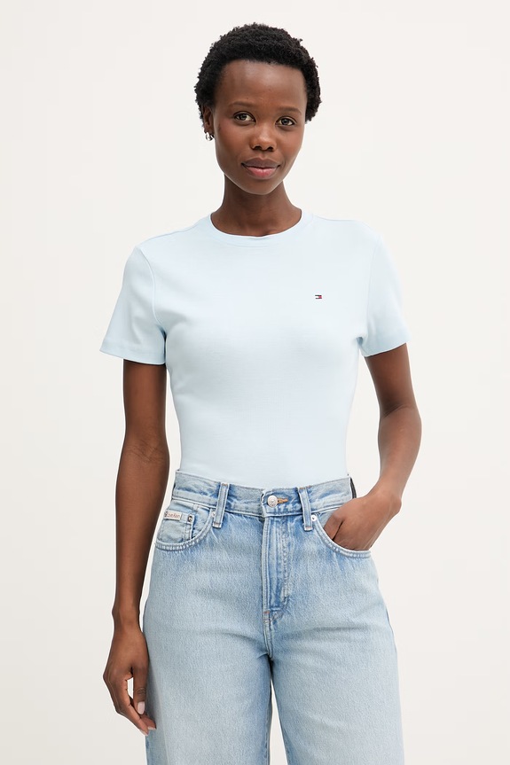 Tommy Hilfiger t-shirt damski bawełniany niebieski WW0WW40587.
